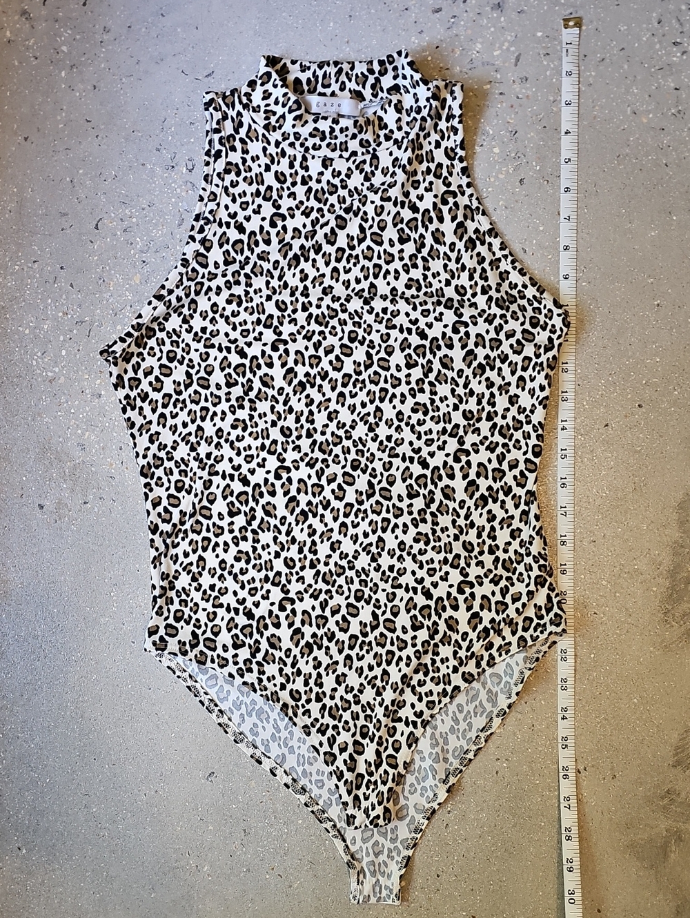 Sleeveless Leopard Print One-Piece Bodysuit - White/Black Size Medium